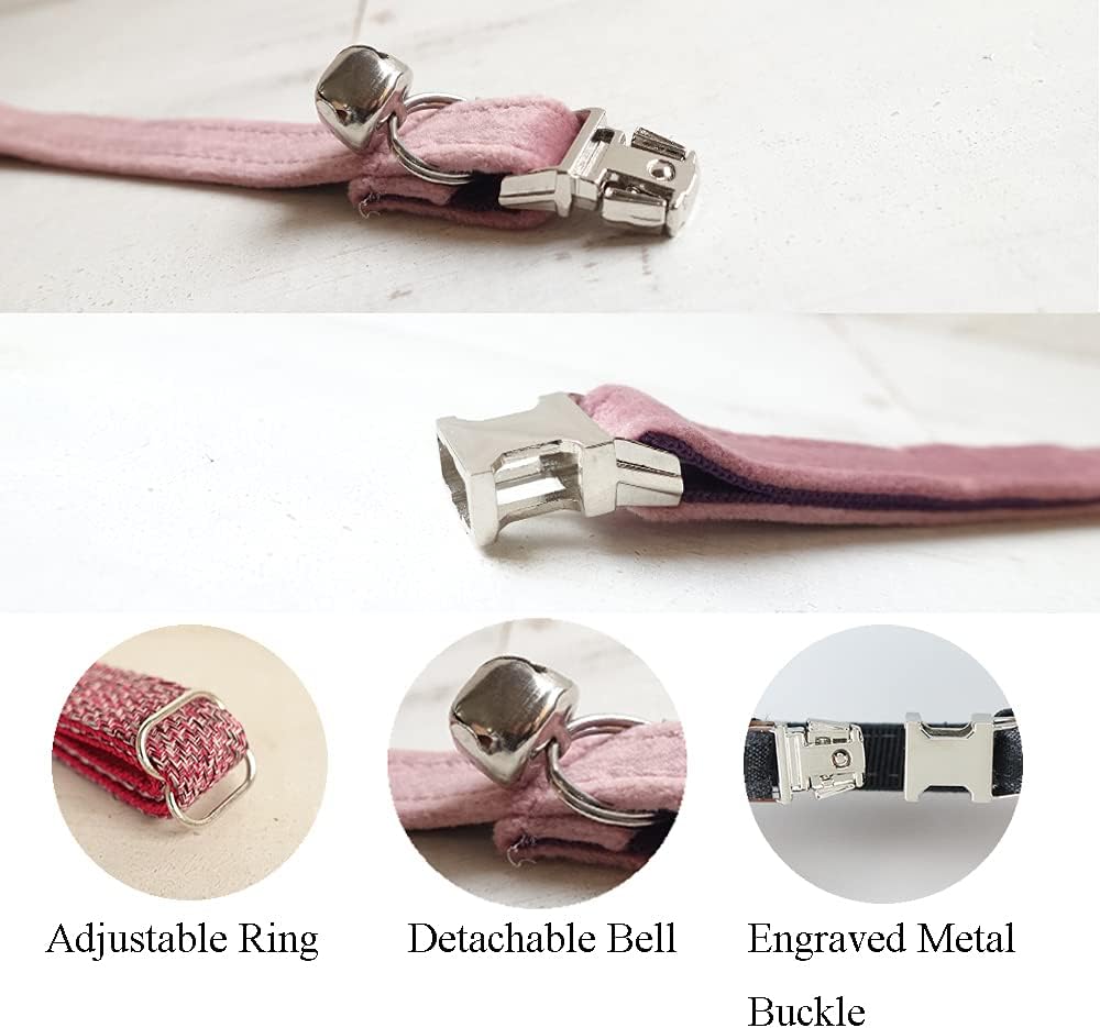 Personalized Cat Collar with Name Plate,Adjustable Tough Nylon Cat ID Collars with Bell,Customize Engraved Pet Name and Phone Number (Velvet Style B)