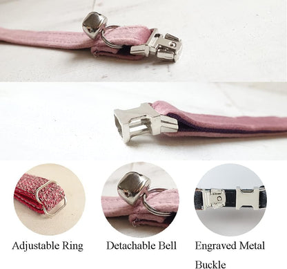 Personalized Cat Collar with Name Plate,Adjustable Tough Nylon Cat ID Collars with Bell,Customize Engraved Pet Name and Phone Number (Velvet Style B)