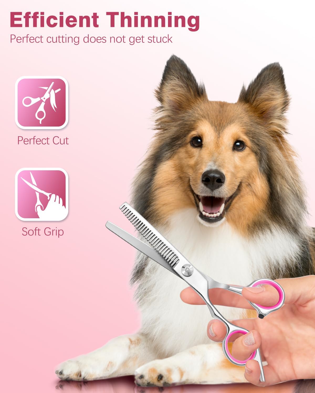 Furry Grooming Scissors with Safety Round Heads. Dog Grooming Scissors, 5CR 6 in 1 Dog Grooming Scissors, Curved Dog Grooming Scissors, Professional Pet Grooming Scissors Set for Dogs and Cats