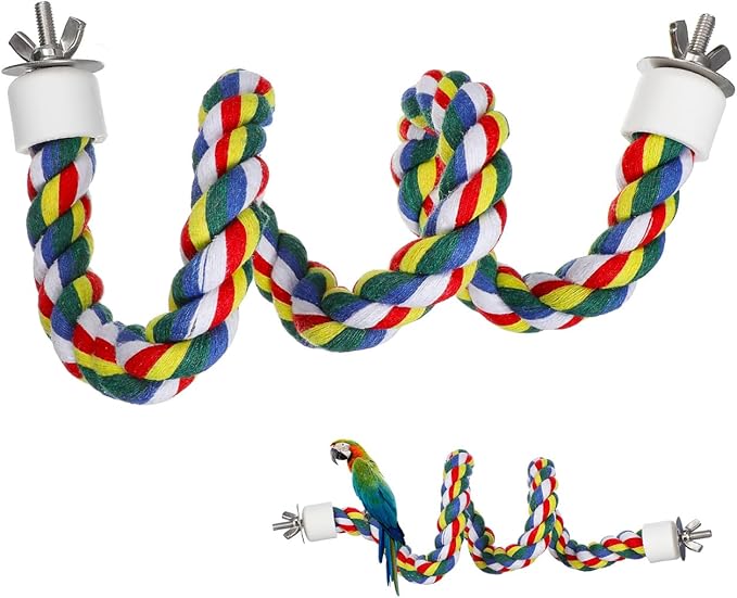Colorful Bird Rope Perch Stand, Birdcage Swing Spiral Toys, Bird Bungee Rope Perches Toys Cage Accessories for Cockatiels Parrot Birds (60CM/23.6inch)