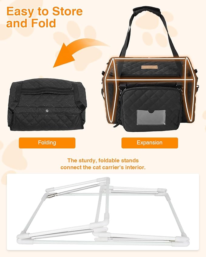 PETUX Small Cat Carrier - Pet Carrier Airline Approved for Kitten Under 10 lb - Escape-Proof, Foldable and Portable Cat Carriers with Removable Bag and Safety Buckle for Travel, Vet Visits - Grey