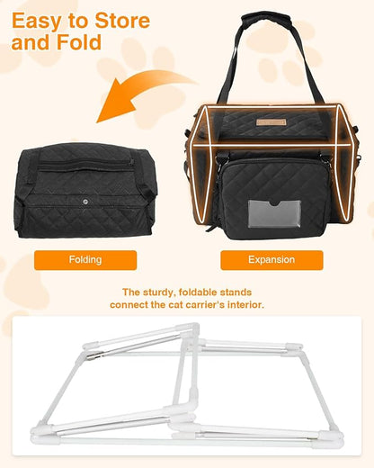 PETUX Small Cat Carrier - Pet Carrier Airline Approved for Kitten Under 10 lb - Escape-Proof, Foldable and Portable Cat Carriers with Removable Bag and Safety Buckle for Travel, Vet Visits - Grey