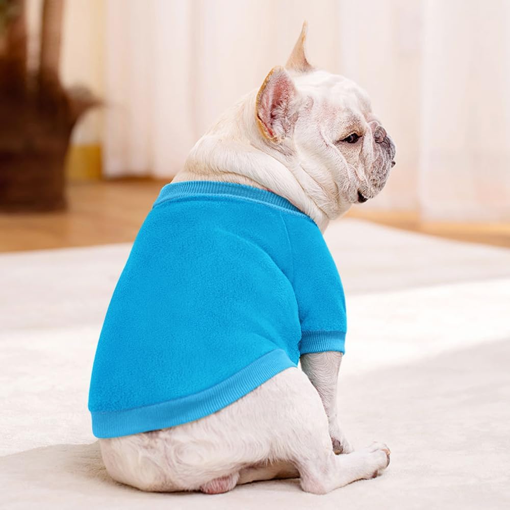 Idepet Dog Fleece Sweater, Small Dogs Shirt Pullover Sweatshirt Pet Dog Clothes Soft Puppy Sweater Warm Winter Shirt Classic Cat Apparel for Small Dogs and Cats (Medium, Blue)