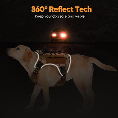 Heavy-Duty Tactical Dog Harness for Large Dogs, No Pull Adjustable Reflective Pet Vest with Molle System, K9 Military-Grade Control for Service Training, Outdoor & 10+ Breeds, Desert Camo, XX-Large