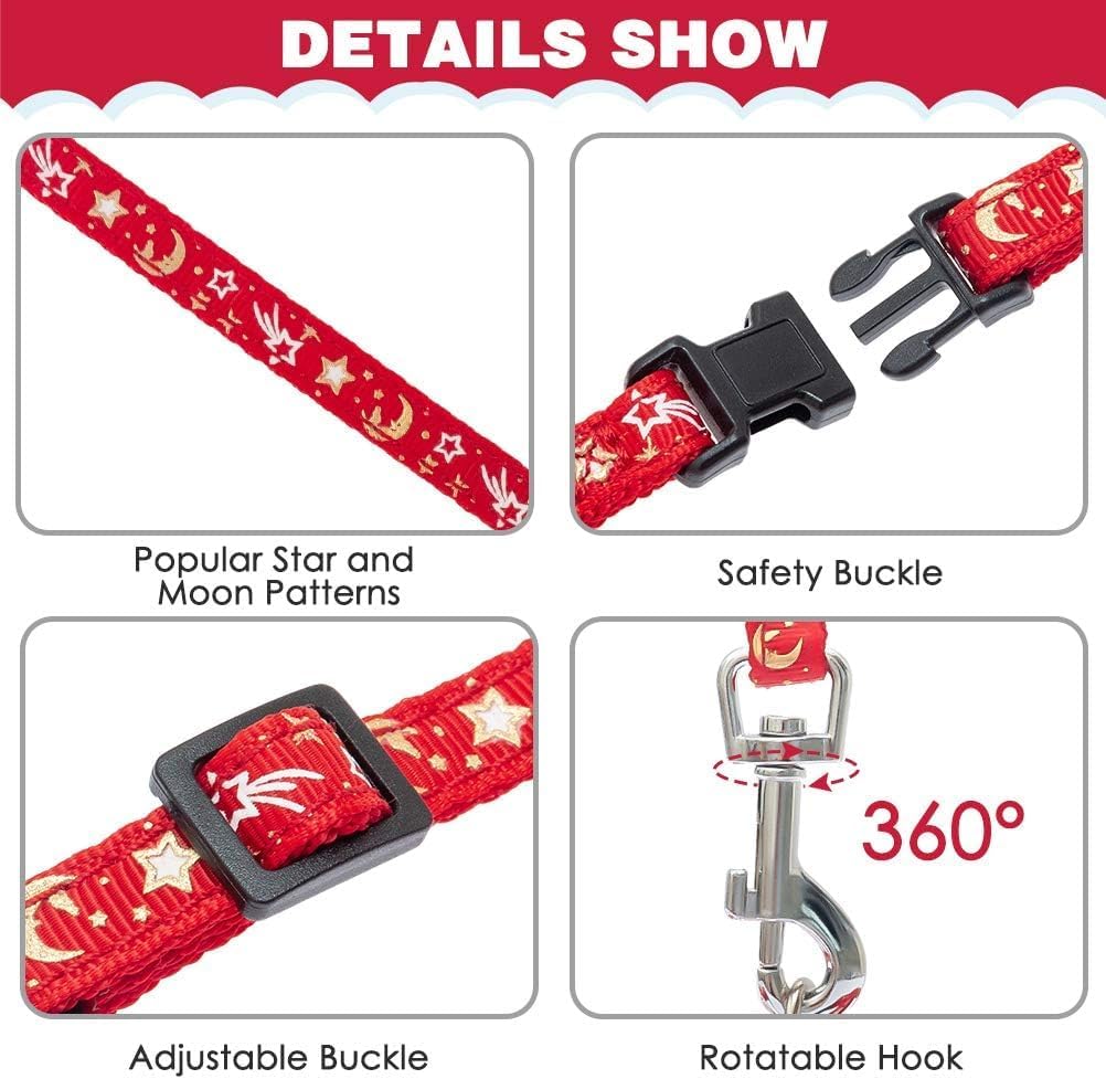 PAWCHIE Cat Harness with Leash and Collar Set - Escape Proof Adjustable H-shped Cat Harness with Star and Moon Pattern Glow in The Dark for Kitty Outdoor Walking