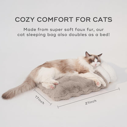 Cat Sleeping Bag for Indoor Cats Self Warming Cat Bed Fits up to 15 lbs Pets Soft Plush Warm Bed 360° Wrap Bag Washable Comfortable Pet Sleeping Bed 21" × 17" Coffee