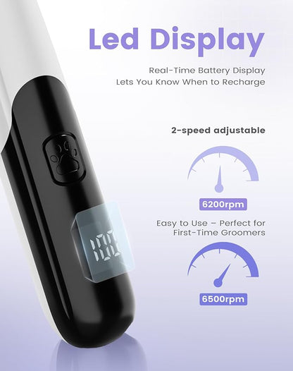 Dog Paw Trimmer with LED Light, 35dB Low Noise Paw Trimmers for Dog's Feet, 2 Speed Safety Electric Dog Clippers for Grooming, Rechargeable Cat Shaver for Paws, Ears, Face, Rump