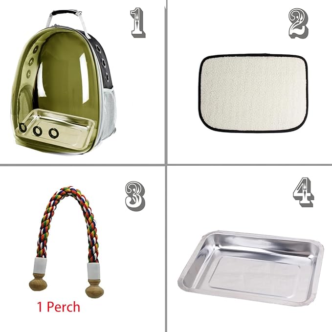 halinfer Bird Traval Carrier Cage, Polarized Tinted Brown Space Capsule Astronaut Backpack to Carry Parakeet Cockatiel Parrot with Metal Tray Wood Perch, Vet Transport Bag