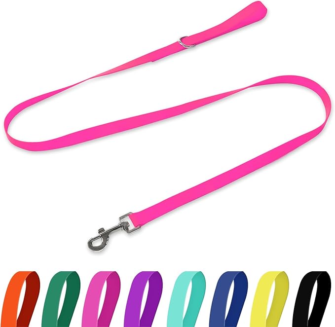 Waterproof Dog Leash, 5/6 FT Durable Odor-Proof Dog Leashes with Strong Metal Hooks Fits Small Medium or Large Dogs (Pink, 6FT - 1 inch Width)
