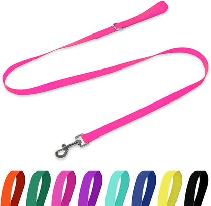 Waterproof Dog Leash, 5/6 FT Durable Odor-Proof Dog Leashes with Strong Metal Hooks Fits Small Medium or Large Dogs (Pink, 6FT - 1 inch Width)