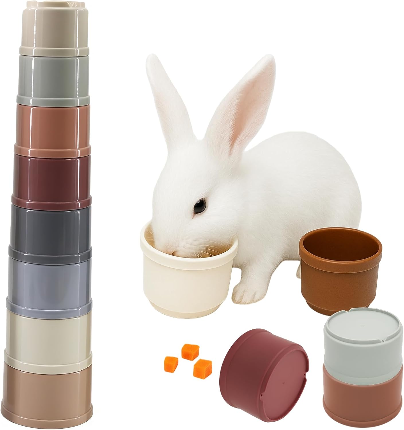 8 Pcs Stacking Cups for Rabbits,Nesting Rabbit Toys of Different Sizes,Bunny Stacking Cups for Hiding Food and Playing,Guinea Pig Stacking Cups (Pastel)