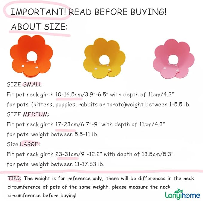 Adjustable Cat Recovery Collar - Cute Flower Neck Cones After Surgery, Set of 2, Surgery Recovery Elizabethan Collars for Kitten and Cats S Size (2 pcs)