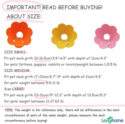 Cat Recovery Collar - Cute Flower Neck Cat Cones After Surgery, Adjustable, Surgery Recovery Elizabethan Collars for Kitten Cats Puppy Rabbits M Size (2pcs)