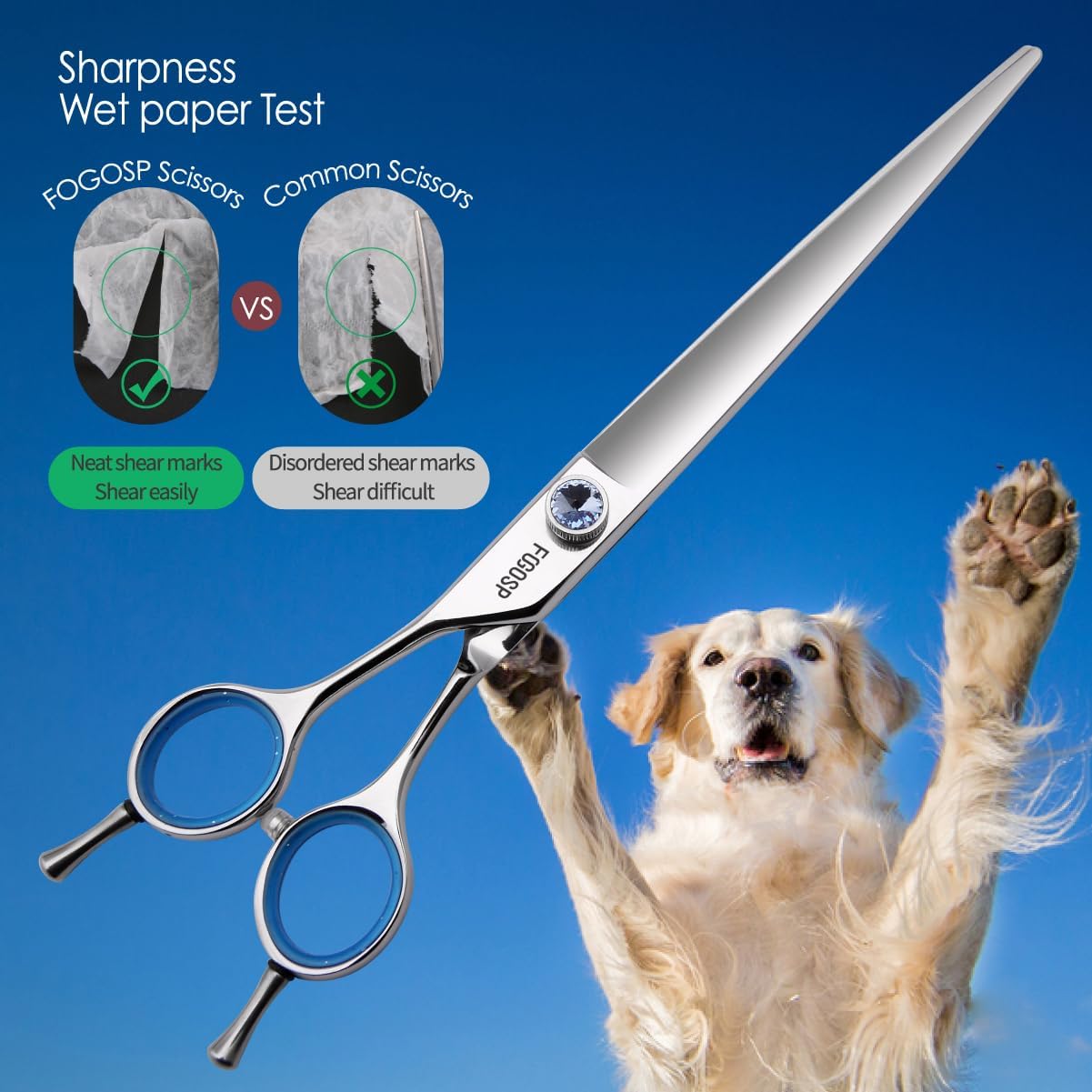 Straight Left Handed Dog Grooming Scissors 7.0'' Professional Dog Shears for Grooming for Pet Cat Japan 440C Dog Scissors for Small Dogs Super Sharp (7.0'' Straight)