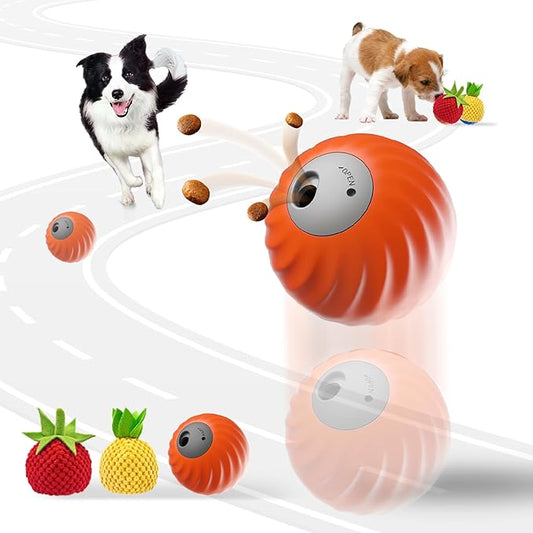 1Pc Zoomie 2.0 Buddy Durable Treat Dispensing Dog Toys to Keep Them Busy,Interactive Dog Toys,Plush Covers,Dog Treat Ball,Motion Activated Moving Dog Toy for Small/Medium Dogs,USB Rechargeable,Orange