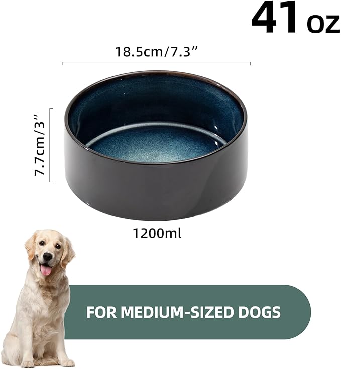 Ceramic 7.3inch Dog Bowl, Food and Water Bowl for Medium Breed Dog, Pet Feeder for Replacement (Single Bowl, Starry Sky)