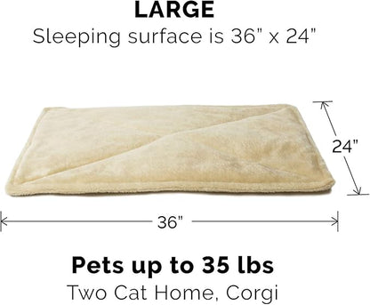 Furhaven ThermaNAP Self-Warming Cat Bed for Indoor Cats & Large/Medium Dogs, Washable & Reflects Body Heat - Quilted Faux Fur Reflective Bed Mat - Cream, Large