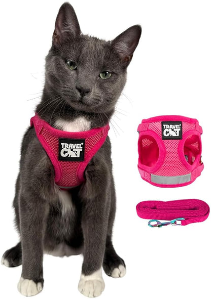 Travel Cat Harness and Leash Set - Adjustable Fit Mesh Cat Harness and Reflective Strap - Comfort Walking Vest for Kitten for Outdoor Walking, Hiking (Small)