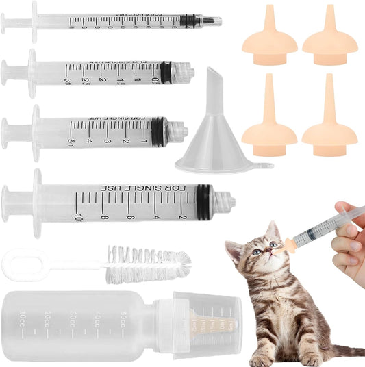 Pet Feeding Syringe with Nipple, Silicone Feeding Tools for Kitten Puppy Feeding Syringe for Newborn Cat Dog Small Animals Rabbits (4 syringe+ 1 bottle+1 brush)