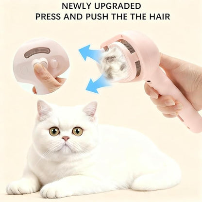 Pet Steam Brush for Cats and Dogs, 3 In 1 Steamy Cat Brush with Release Button and Tank, Anti-Static Pet Spray Hair Removal Comb, Rechargeable Dog Steam Comb for Furry (Pink)
