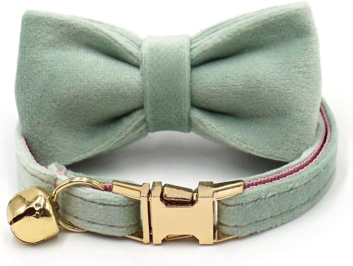 Personalized Cat Collar with Bells,Velvet Customized Small Cat Collar with Name Tag,Pet Collar with Name Phone Number Engraved ID Tags for Boy and Girl Kitten Cats (Mint Powder)