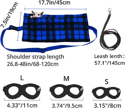MANON ROSA Sugar Glider Pouch - Small Animal Carrier Bag with Harness Set for Bonding Sling for Reptile Pets Bearded Dragons Lizards Backpack Accessories for Outdoor Travel Walking Resting Blue