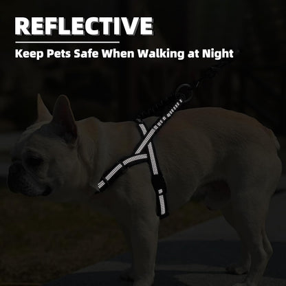 PUPTECK No Pull Dog Harness Small Sized Dog, Adjustable Reflective Pet Vest Harness with Bungee Handle, Escape Proof No Choke Harness for Small Dogs Walking Training, Black XS
