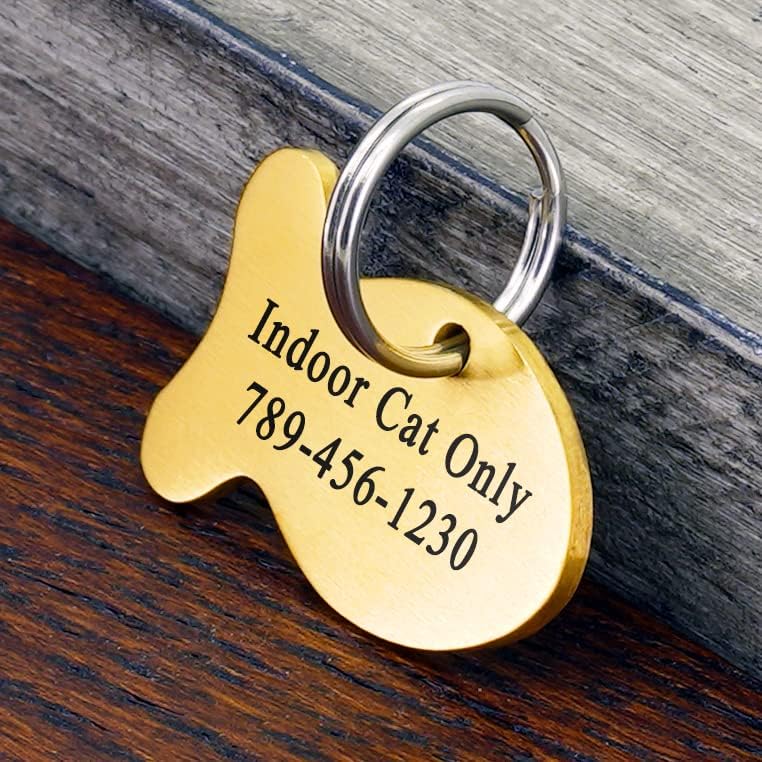 Ultra Joys Cat ID Tag Personalized Pet Tags, Durable Stainless Steel Small Pet Mini Dog Cat Tag Lightweight -Fish Tag in Gold