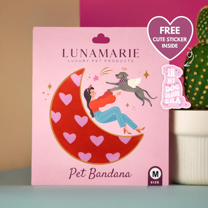 LunaMarie - Luxury Pet Birthday Bandanas -Premium & Silky Poly Fabric | 100% Handmade | Custom Shape Dual Layered (Evie Hearts, Large)