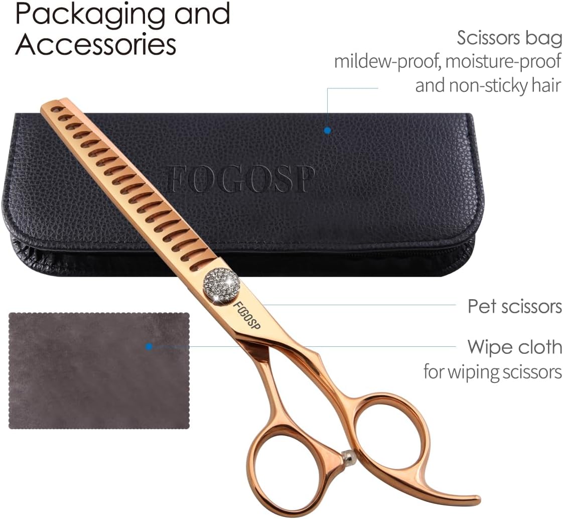 Rose Gold Titanium Chunkers Dog Grooming Scissors 7'' Professional Thinning Shears for Dogs Shih Tzu Teddy Pet Japanese 440C 70% Thinning Rate 18 Teeth(7,Chunker)