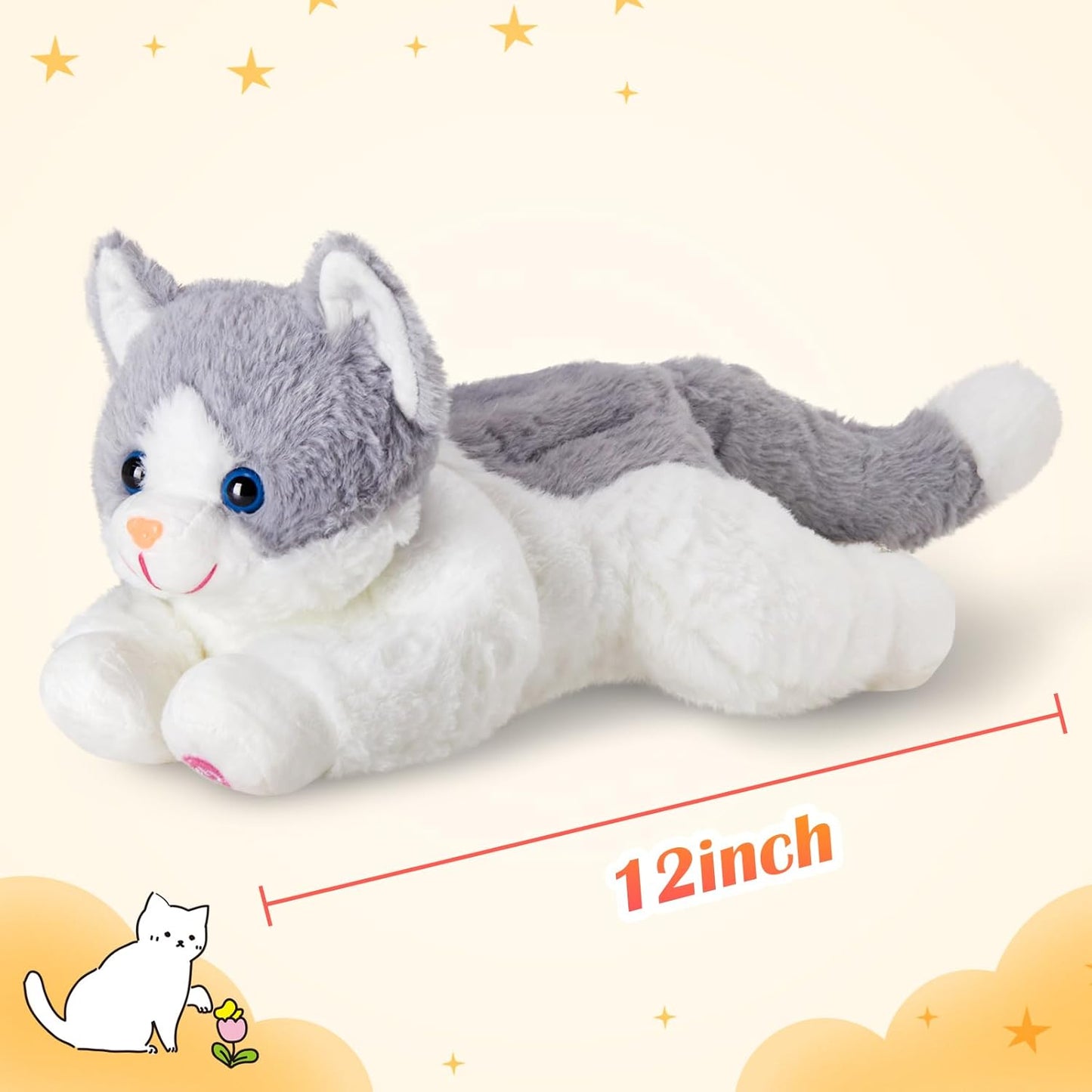 Houwsbaby 15" Gray Light up Kitty Stuffed Animal Cat Floppy LED Plush Toy Kitten Night Lights Glow Pillow Birthday Festival Christmas Halloween Presents for Kids Toddler Girls