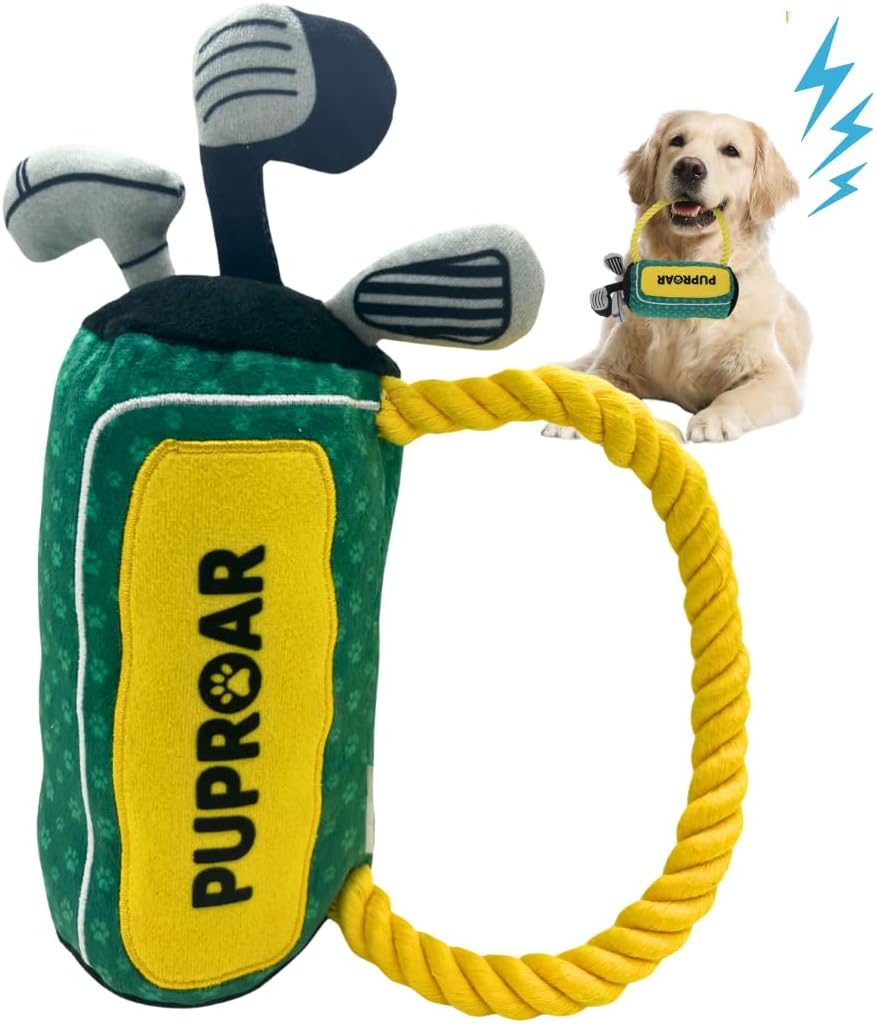 Golf Dog Toy – Funny Dog Christmas & Birthday Gift with Squeaker Rope & Crinkle, Fun & Interactive Puppy Present & Stocking Stuffer