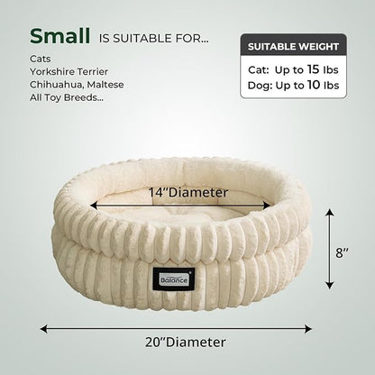 BALANCE Cat Bed Kitten Bed, Washable Round Cat Beds for Indoor Cats,Super Soft Plush Faux Fur Pet Bed for Puppy and Kitten with Anti-Slip Bottom