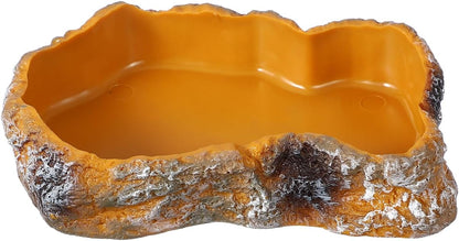 Reptile Food Bowl, Reptile Feeding Dish Corner Bowl Water Resin Rock Worm Feeder Dish m (7.5 in, Orange), Intended for Lizards/o/Scaled Pet/Leopard o/Spiders