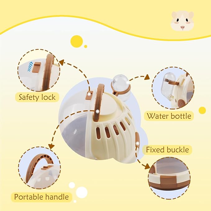 Hamster Carrier Cage Portable Cages Small Animals Carry Travel Case with Water Bottle Plastic Breathable Guinea Pig Outgoing Cage for Dwarf Hamster Ferret Chinchillas Hedgehog (Brown)