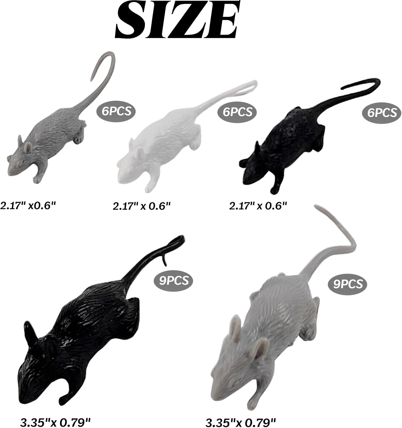 36PCS Plastic Mini Fake Rat Plastic Mouse Toys Decorations Realistic Pranks Rats Simulated Big Small Mouse Mice Toys for April Fools Day Halloween Prank Party Supplies