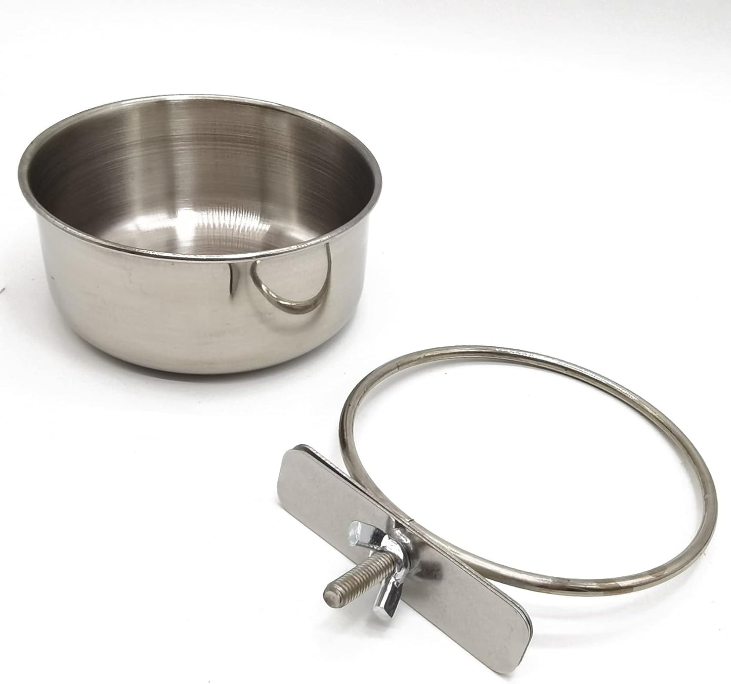 RONYOUNG 2PCS Bird Feeding Dish Cups with Spoon, Parrot Food Bowl Clamp Holder - Stainless Steel Coop Cup, Bird Cage Water Bowl for Parakeet African Greys Conure Cockatiels Lovebird Budgie Chinchilla