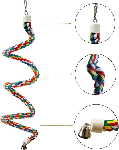 Bird Rope Perch & Birds Swing Set - Bird cage Accessories, 40‘’ Rope perches for Conures, Parrots,Cockatiel,Lovebird,Budgerigar,Parakeet perches for cage,Birds perches