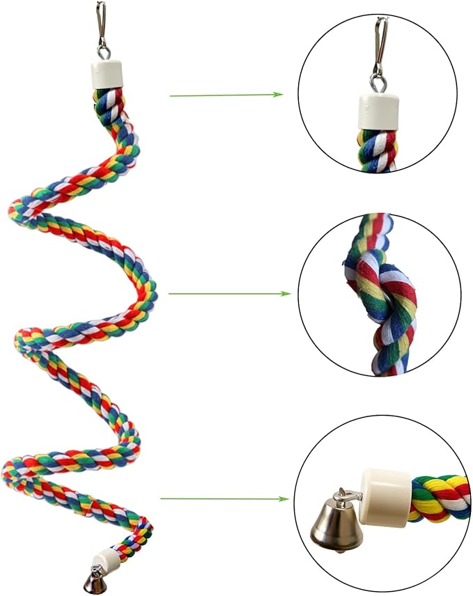 79'' Bird Perch,Bird Rope Perch & Birds Swing Set,Bird perches for cage,Rope Perch for Conures,Parrots,Cockatiel,Lovebird,Budgerigar,Parakeet perches for cage