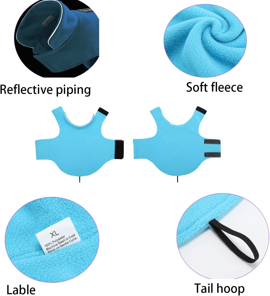 Fleece Dog Coat Pet Jacket Reflective for Cold Weather for Extra Large to Small Pets(Blue,XL)