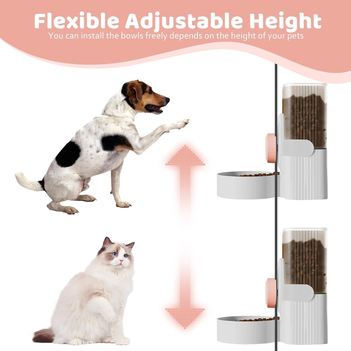 Hanging Cage Automatic Small Pet Food Bowl Water Bottle Dispenser, 1L Auto Gravity Pet Feeder and Waterer Set Kennel Feeding Station Crate Feeder Dish for Rabbit Puppy Cats Ferret (Pink)