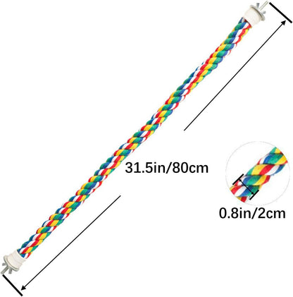 Bendable Fun Climbing Bird Cotton Rope Perch, Colorful Bungee Toy for Parrot, Bird Cage Accessories (31.5'' Metal Nut)