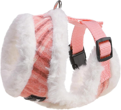 SCENEREAL Small Dog Harness Collar and Leash Set, Mesh Plush No Pull Puppy Vest Harness, Warm Fleece No Chock Step in Small Pet Halter for Outdoor Walking Training, Pink Plaid S
