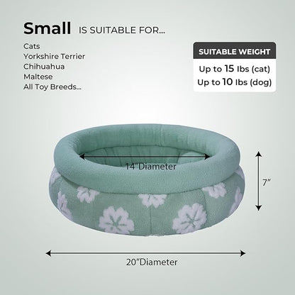 BALANCE Cat Beds for Indoor Cats, Washable Round Cat Bed, Cute 3D Flower Kitten Bed with Anti-Slip Bottom for Puppy and Kitten, 20 Inches, Green