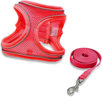 Dog Harness Small Sized and Leash Set, Dog Harness with Leash Set, Comfortable Air Mesh Dog Vest Harness with Reflective Strip, Reflective for Safe Easy Walking Dogs, Cats, Red S