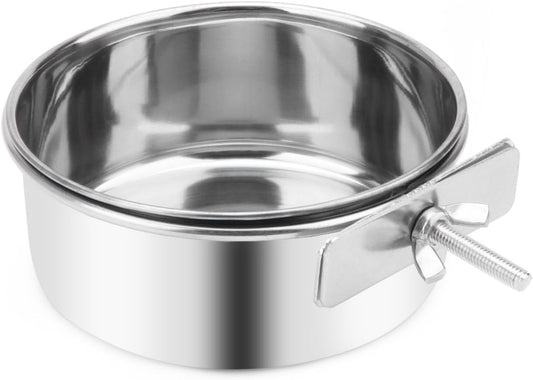 Pet Food Water Bowl with Clamp Holder Stainless Steel Coop Cup Hanging Feeder for Dog Bird Parrot Cat Rabbit (M)