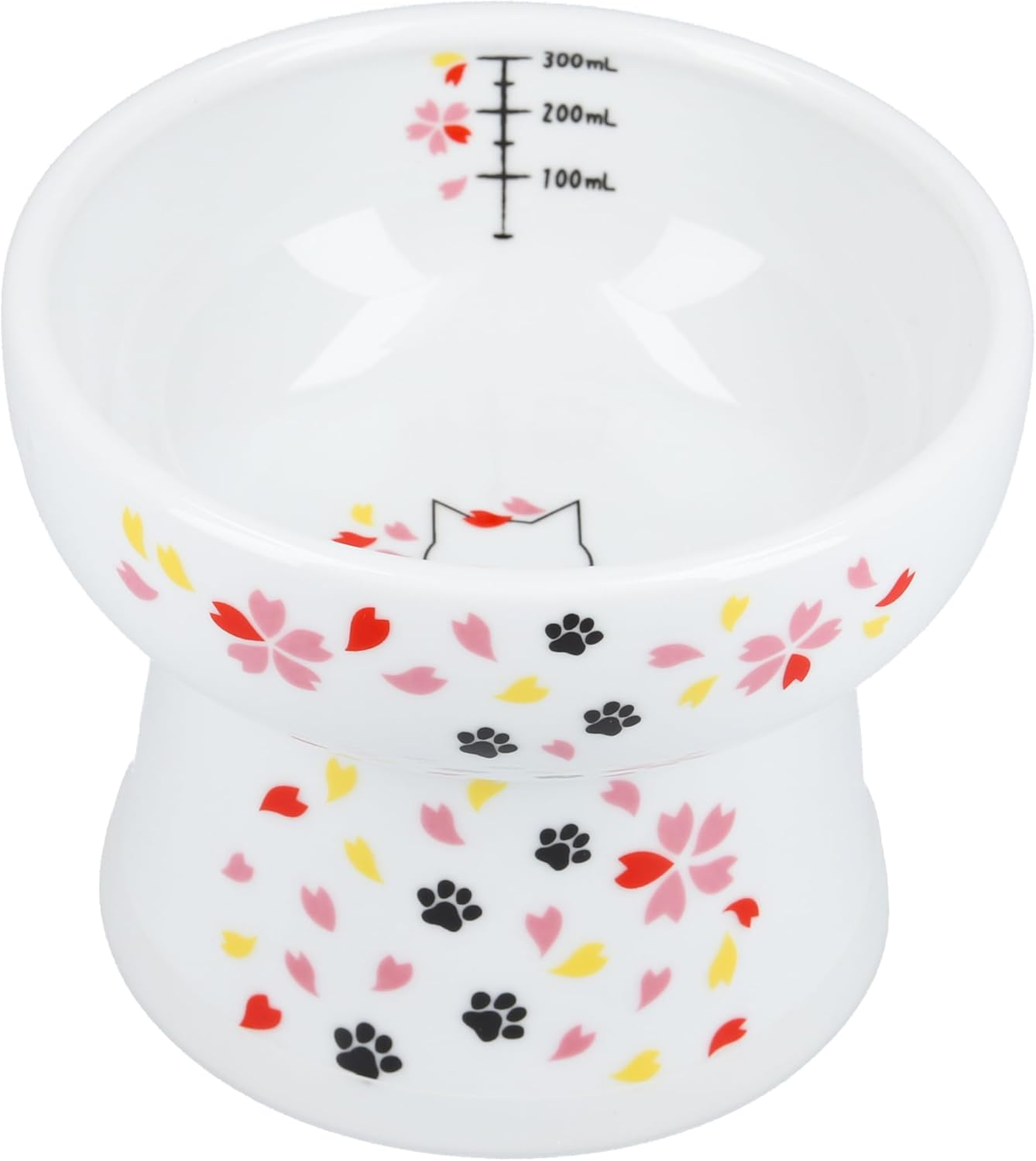 Necoichi Elevated Cat Water Bowl – Ceramic Raised Cat Bowl, Prevents Neck & Whisker Fatigue – Dishwasher & Microwave Safe – Pet Water Bowl for Cats (Sakura Floral, Extra Tall)