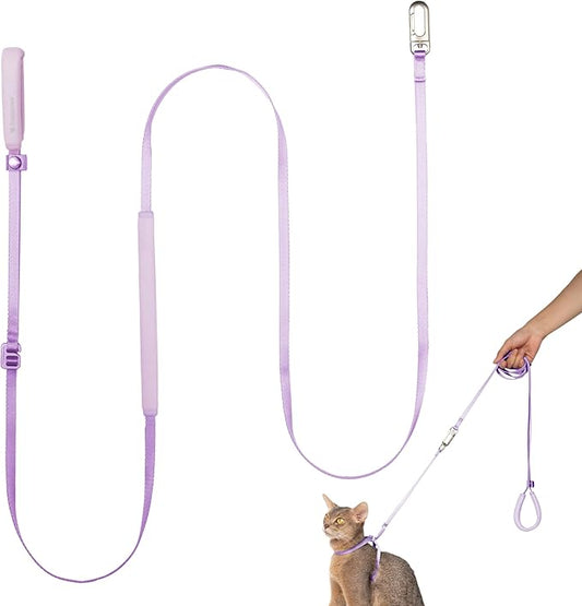 Ultra Lightweight Cat Leash Adjustable with Padded Handle, Soft Thin Nylon Cat Walking Training Waist Crossbody Leash for Kitten >4lbs Small Large Cats Puppy, No Harness (Monet Purple)