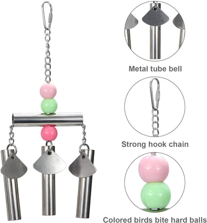 Litewoo Bird Stainless Steel Bell Toys, Safe and Stable Hanging Spoons Pipe Chew Bite Toy（B）