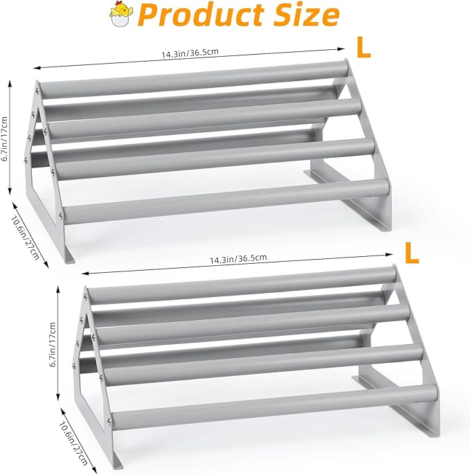SHINOSKE 2 Pack Chick Perch,Chicken Toys for Coop,Wooden Chicken Roosting Bars with Metal Stand,Coop Accessories & Supplies for Chicks,Easy to Assemble,Grey(Large x 2)